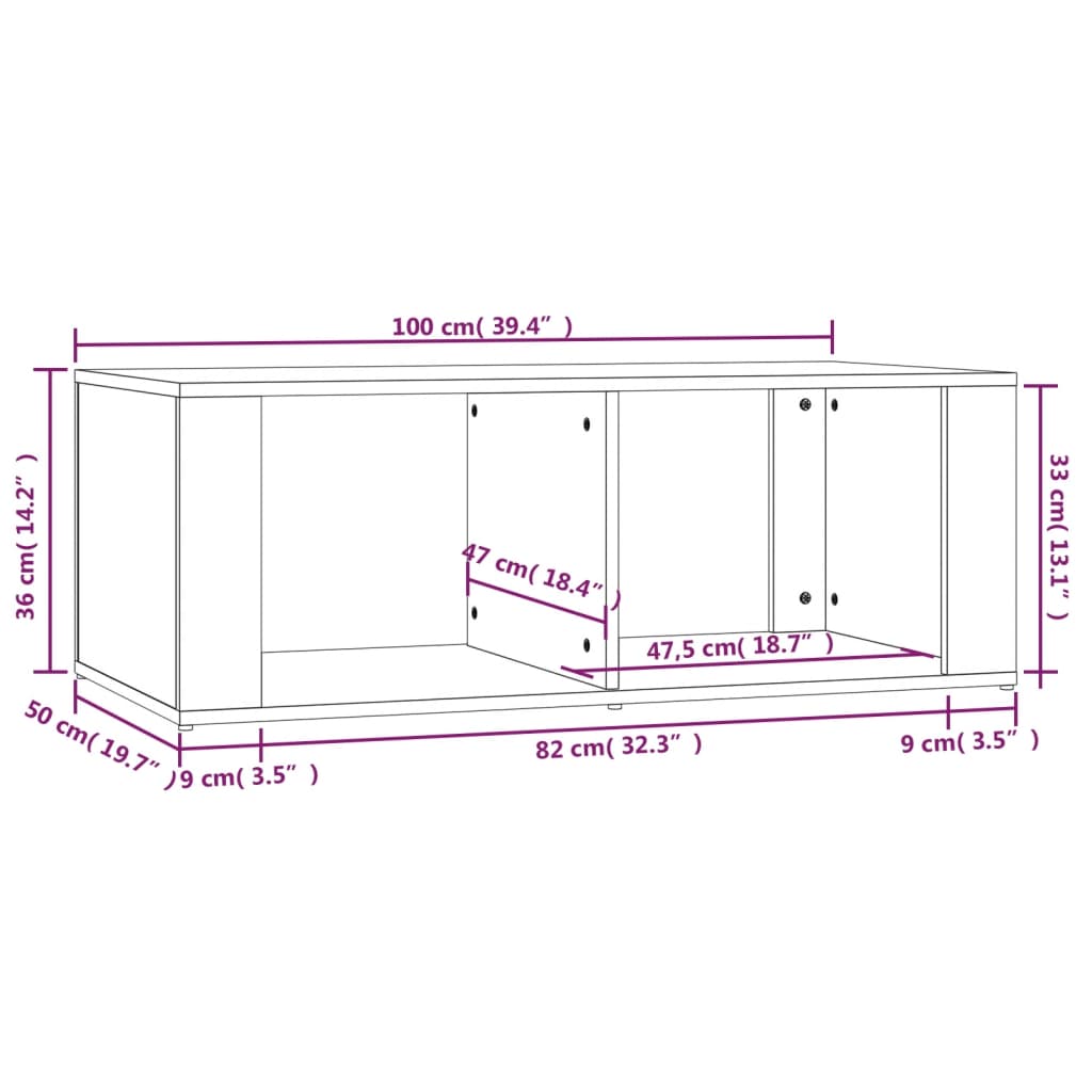 Salontafel 100x50x36 cm bewerkt hout hoogglans wit