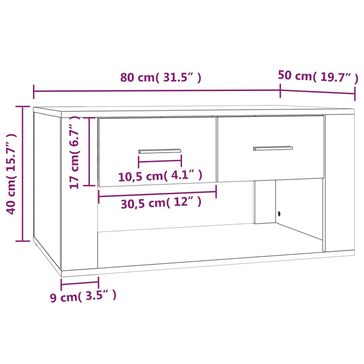 Salontafel 80x50x40 cm bewerkt hout gerookt eikenkleurig