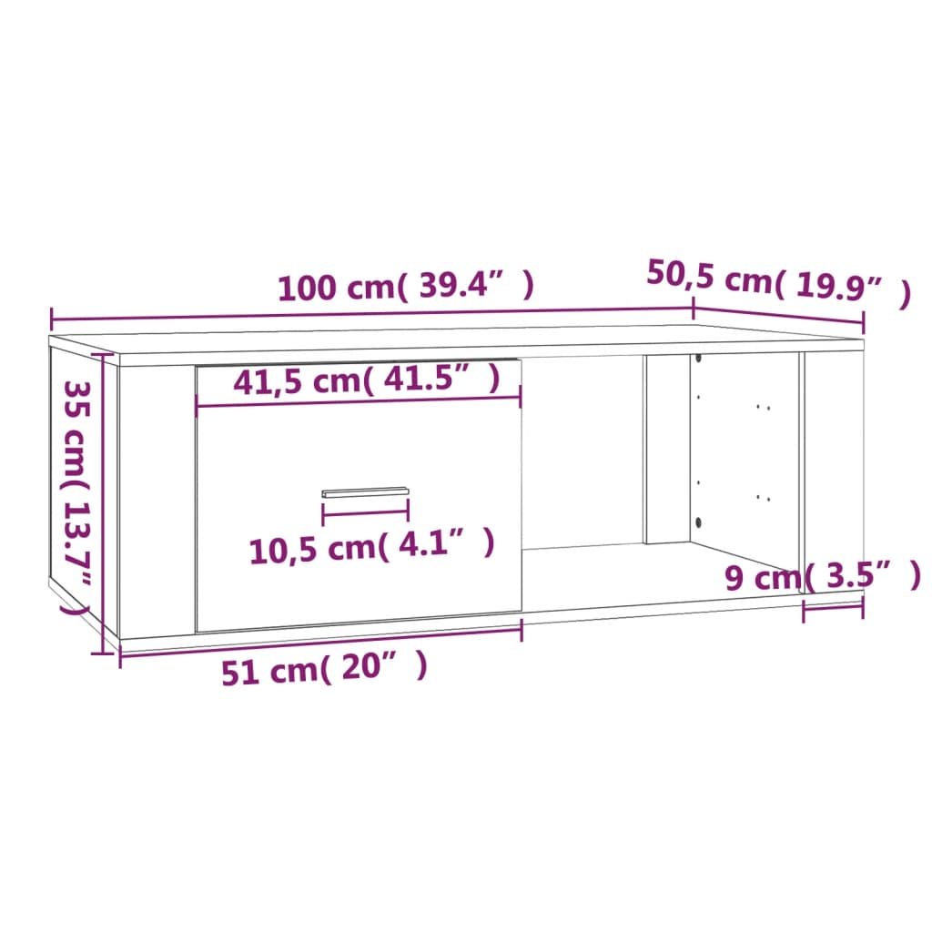 Salontafel 100x50,5x35 cm bewerkt hout wit