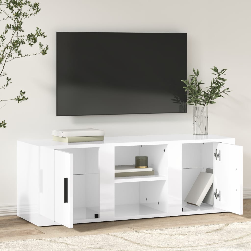 Tv-meubel 100x31,5x35 cm bewerkt hout hoogglans wit