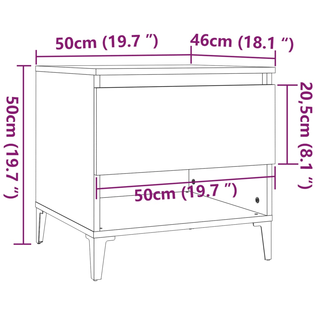 Bijzettafel 50x46x50 cm bewerkt hout wit