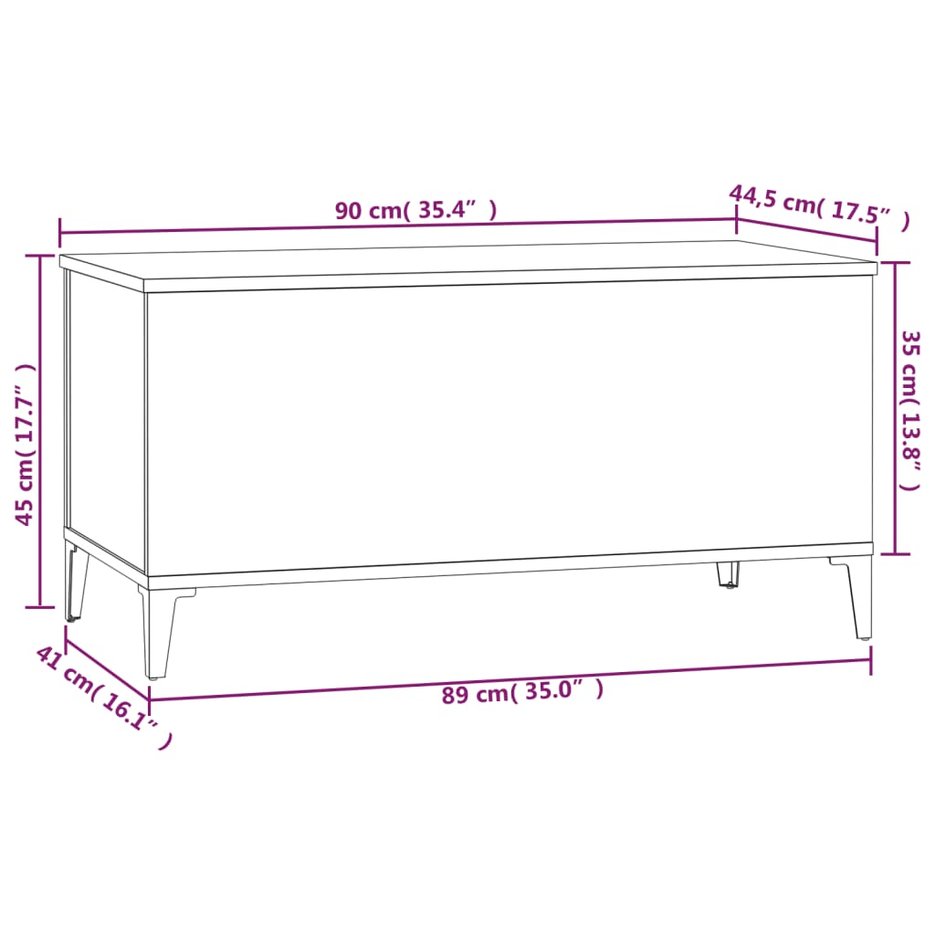 Salontafel 90x44,5x45 cm bewerkt hout wit