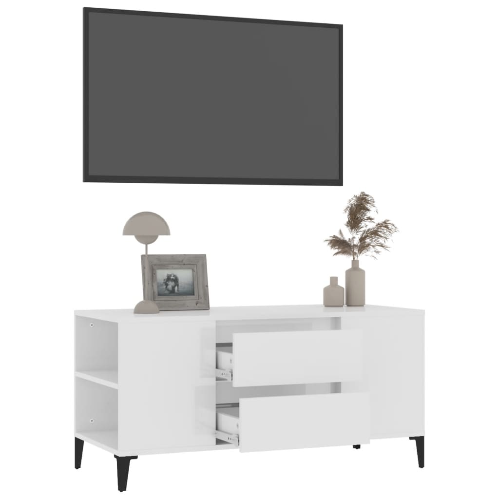 Tv-meubel 102x44,5x50 cm bewerkt hout hoogglans wit