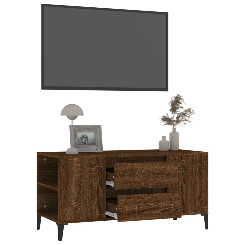 Tv-meubel 102x44,5x50 cm bewerkt hout bruineikenkleurig