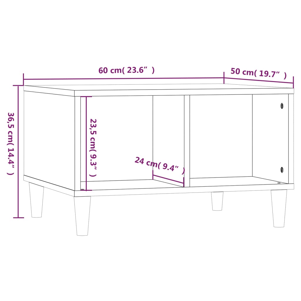 Salontafel 60x50x36,5 cm bewerkt hout hoogglans wit