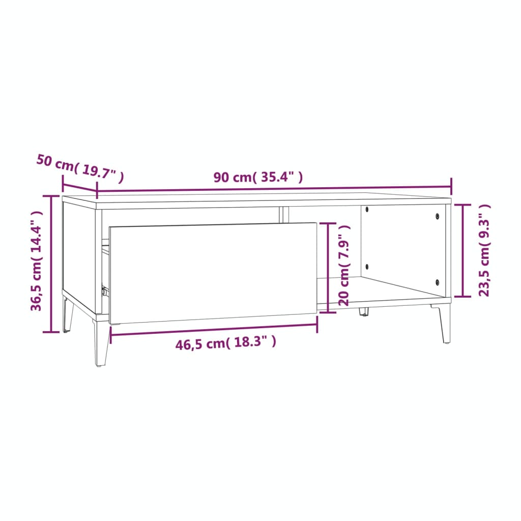 Salontafel 90x50x36,5 cm bewerkt hout sonoma eikenkleurig