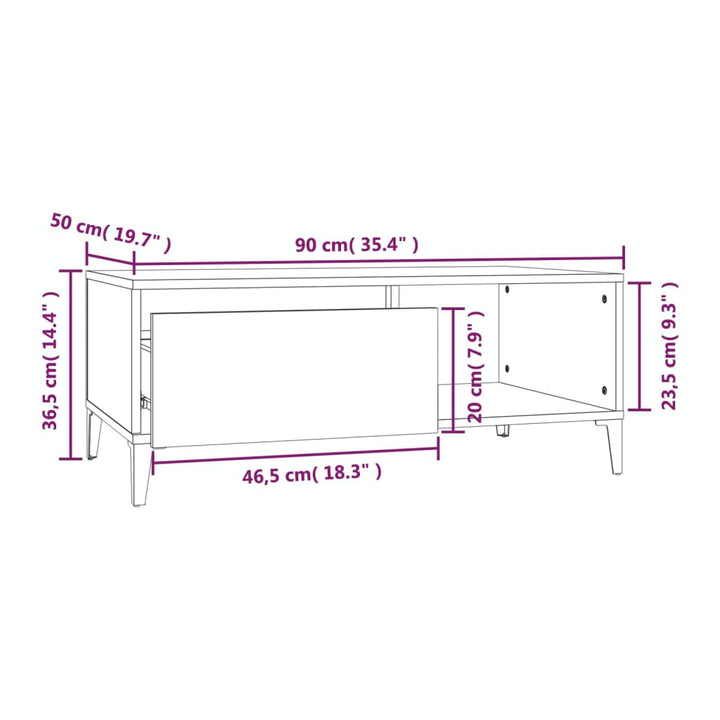 Salontafel 90x50x36,5 cm bewerkt hout sonoma eikenkleurig