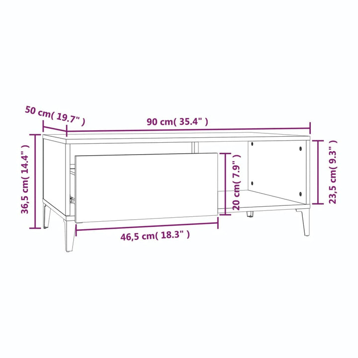 Salontafel 90x50x36,5 cm bewerkt hout betongrijs