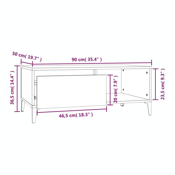 Salontafel 90x50x36,5 cm bewerkt hout gerookt eikenkleurig