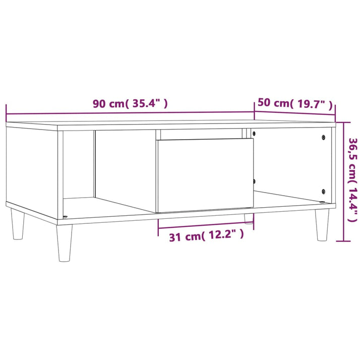 Salontafel 90x50x36,5 cm bewerkt hout wit