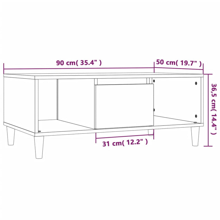 Salontafel 90x50x36,5 cm bewerkt hout hoogglans wit