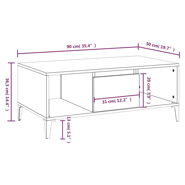 Salontafel 90x50x36,5 cm bewerkt hout wit