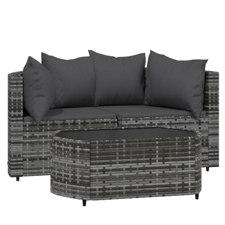 3-delige Loungeset met kussens poly rattan grijs