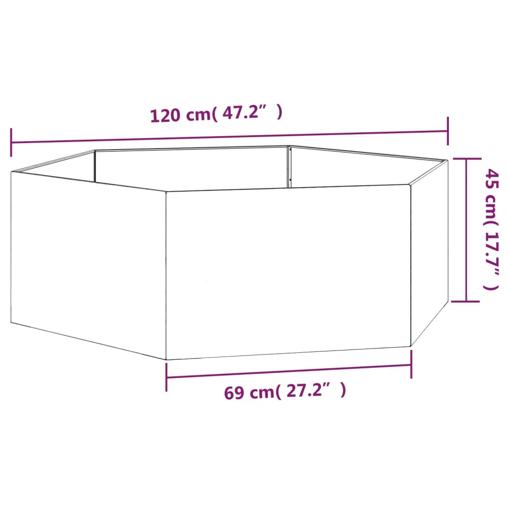 Plantenbak 120x120x45 cm cortenstaal grijs