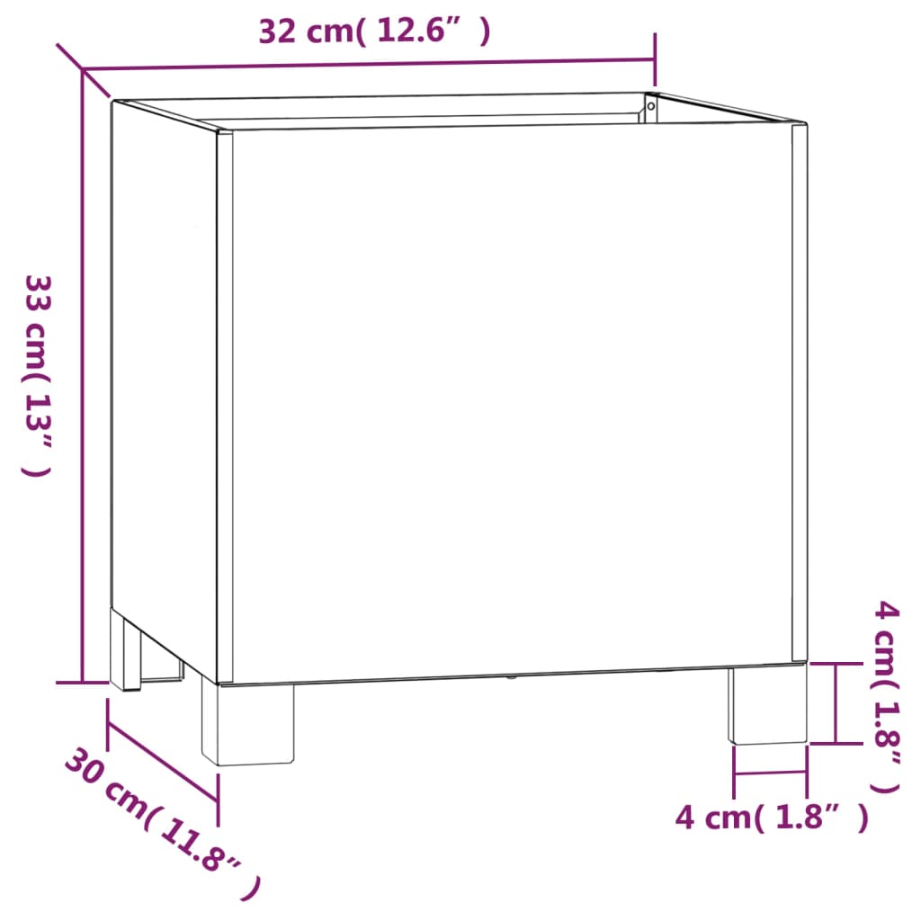 Plantenbak met poten 32x30x33 cm cortenstaal grijs