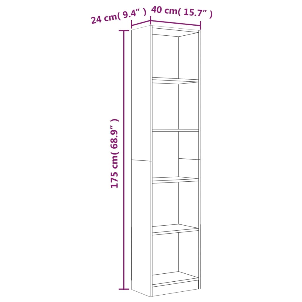 Boekenkast 40x24x175 cm bewerkt hout gerookt eikenkleurig