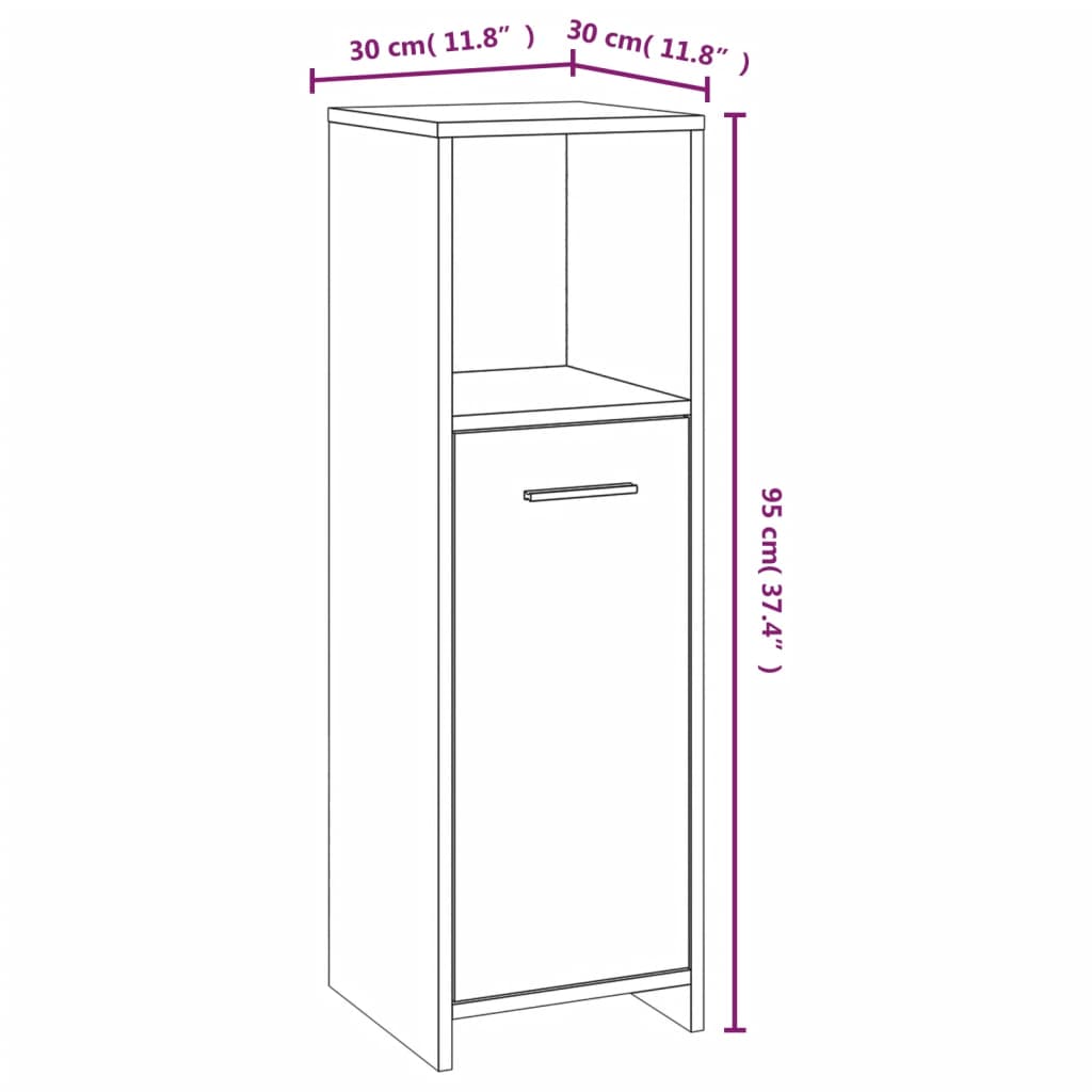 Badkamerkast 30x30x95 cm bewerkt hout gerookt eikenkleurig