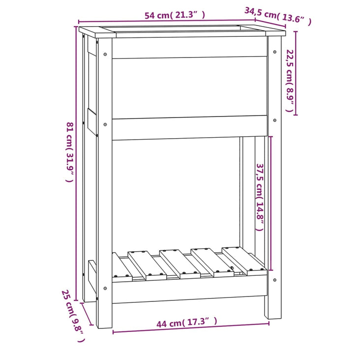 Plantenbak met schap 54x34,5x81 cm massief grenenhout