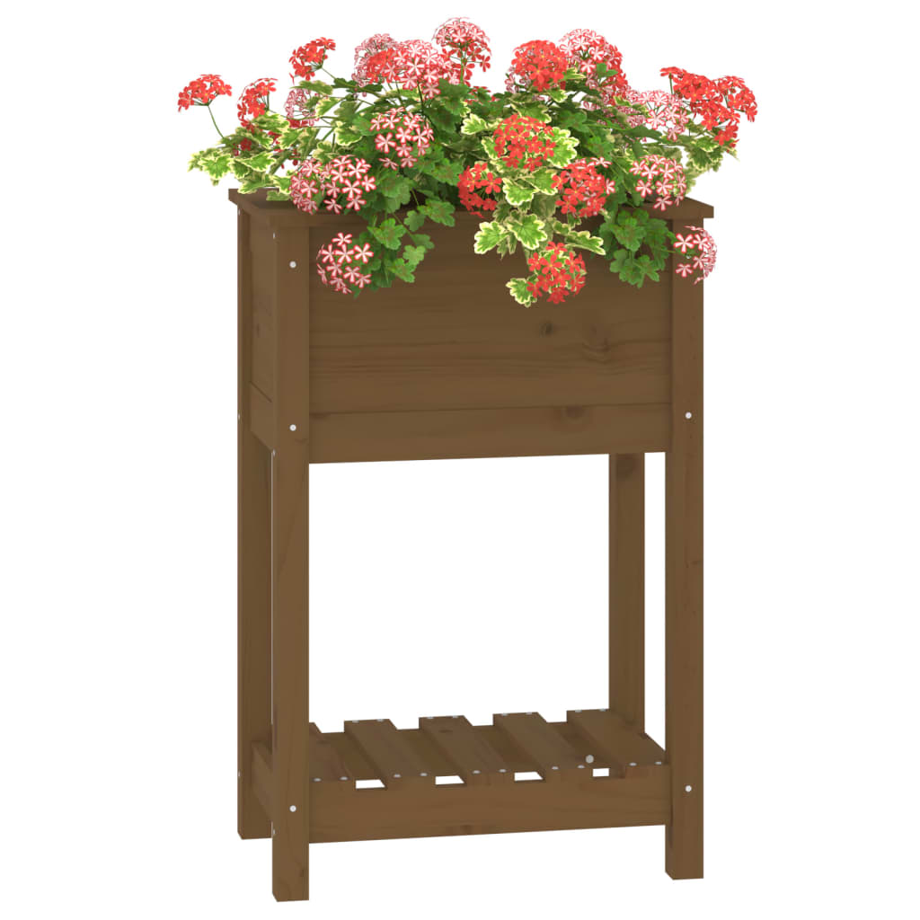 Plantenbak met schap 54x34,5x81 cm grenenhout honingbruin