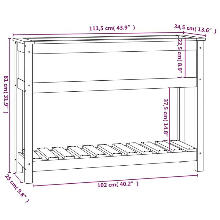 Plantenbak met schap 111,5x34,5x81 cm grenenhout honingbruin