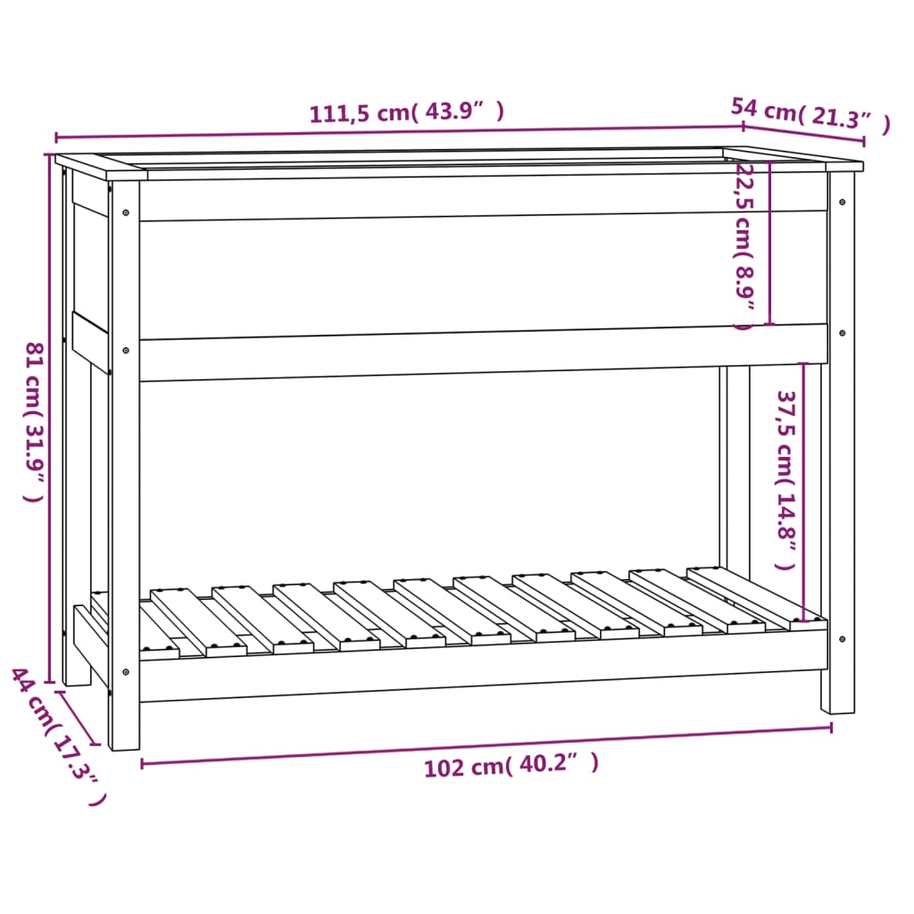 Plantenbak met schap 111,5x54x81 cm grenenhout honingbruin