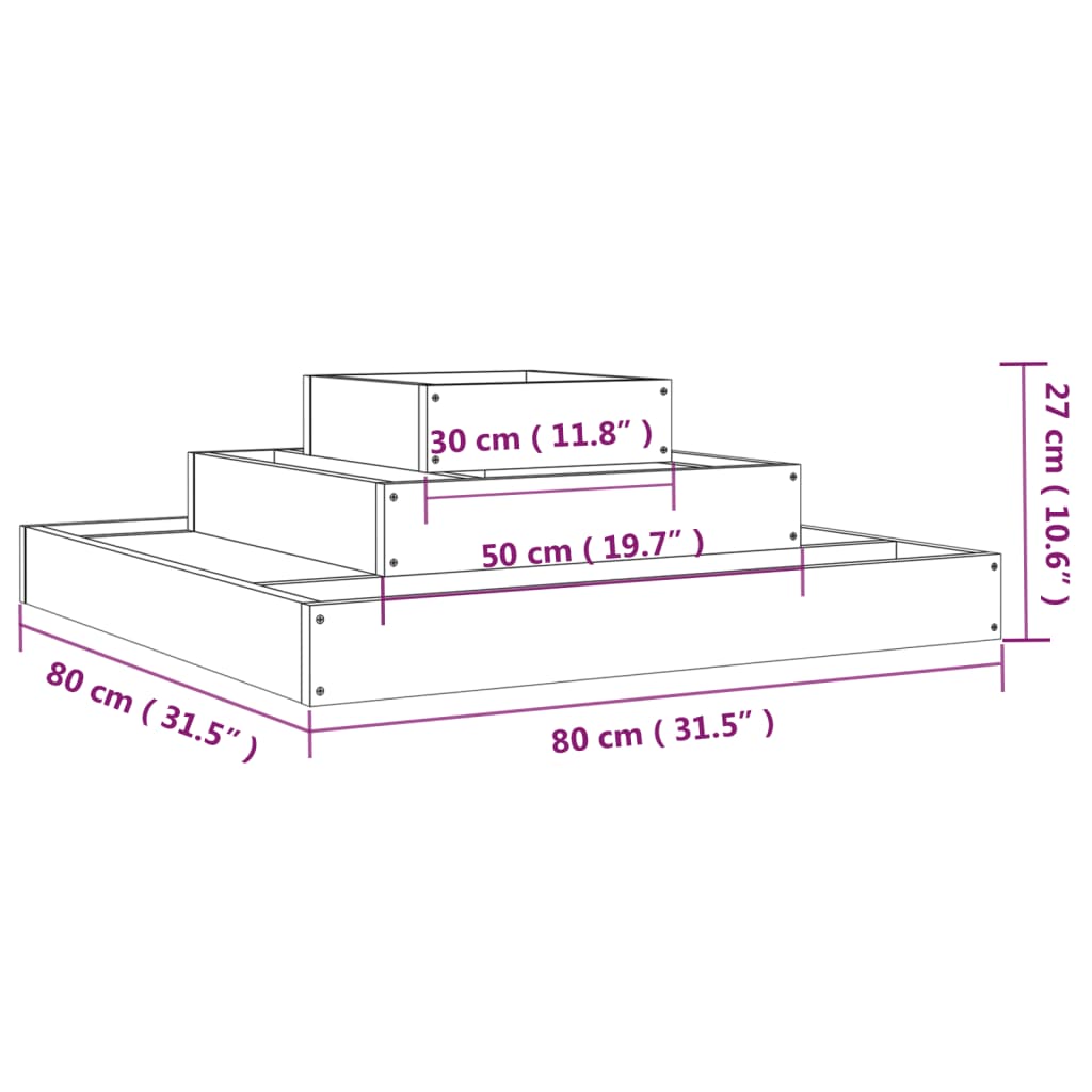 Plantenbak 80x80x27 cm massief grenenhout grijs