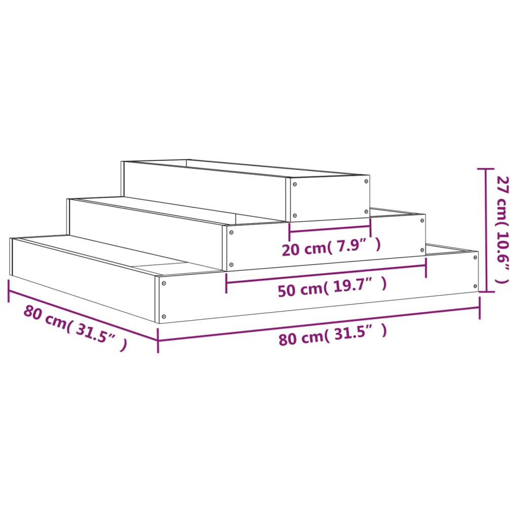 Plantenbak 80x80x27 cm massief grenenhout