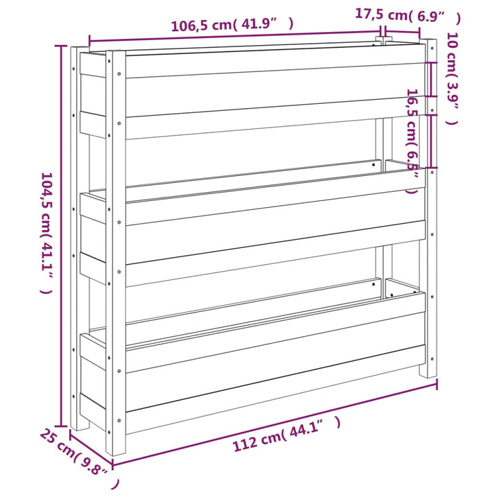 Plantenbak 112x25x104,5 cm massief grenenhout wit