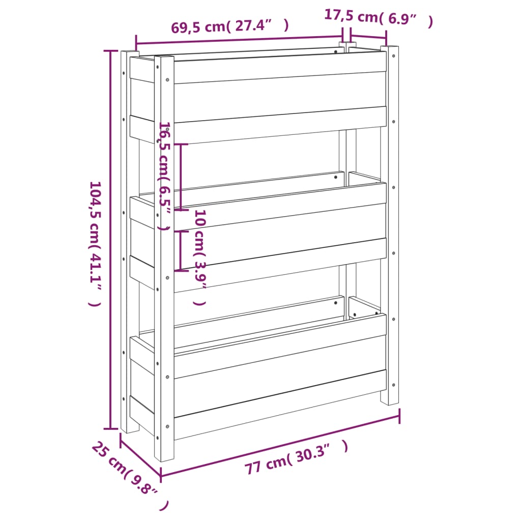 Plantenbak 77x25x104,5 cm massief grenenhout