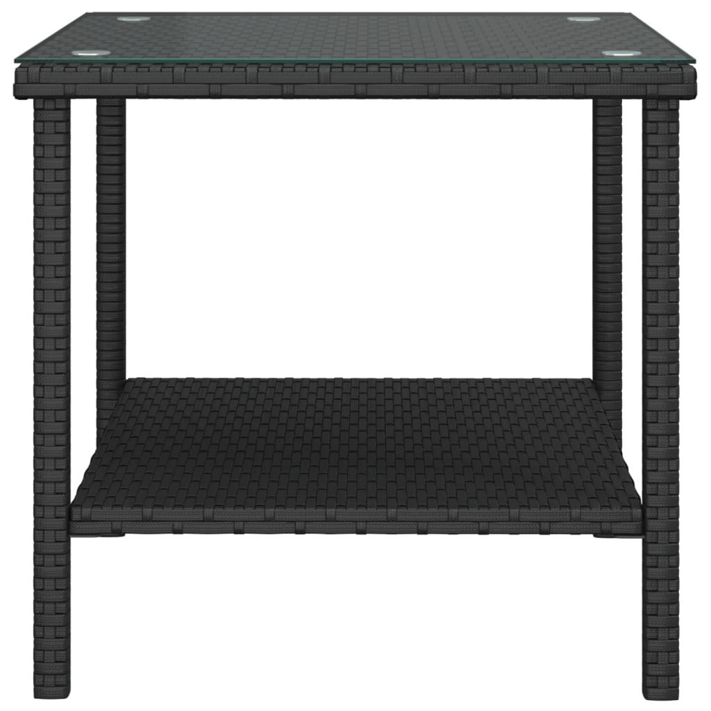 Bijzettafel 45x45x45 cm poly rattan en gehard glas zwart