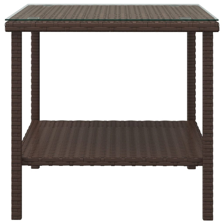 Bijzettafel 45x45x45 cm poly rattan en gehard glas bruin