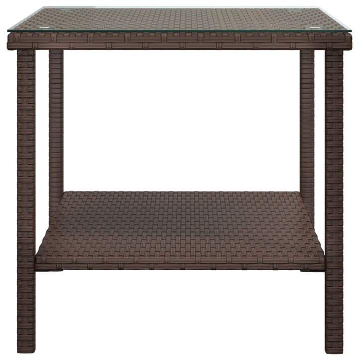 Bijzettafel 45x45x45 cm poly rattan en gehard glas bruin