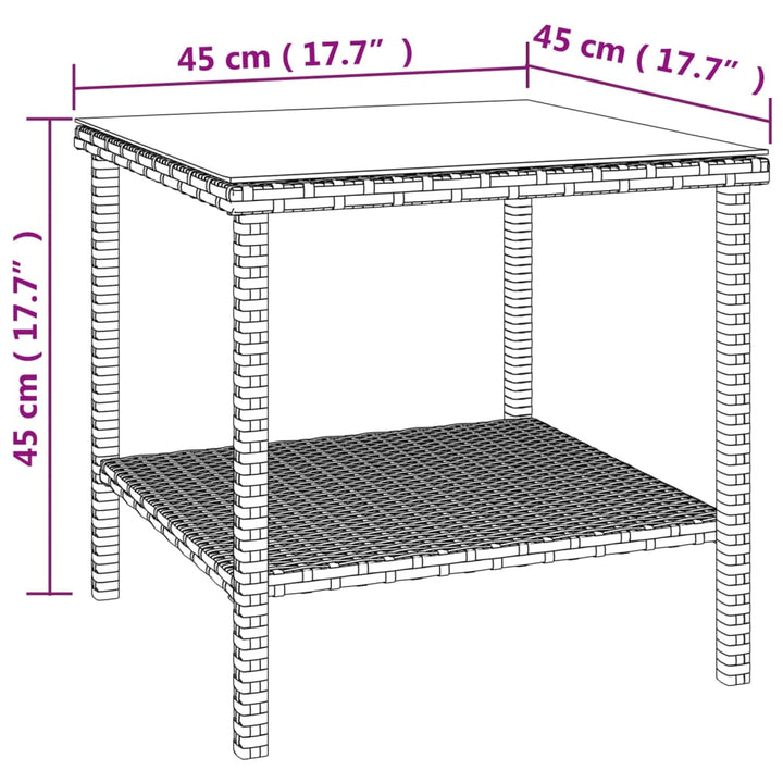 Bijzettafel 45x45x45 cm poly rattan en gehard glas bruin