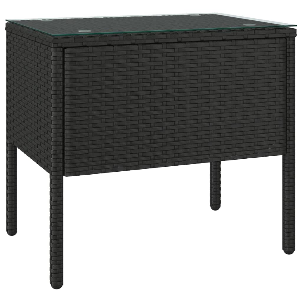 Bijzettafel 53x37x48 cm poly rattan en gehard glas zwart