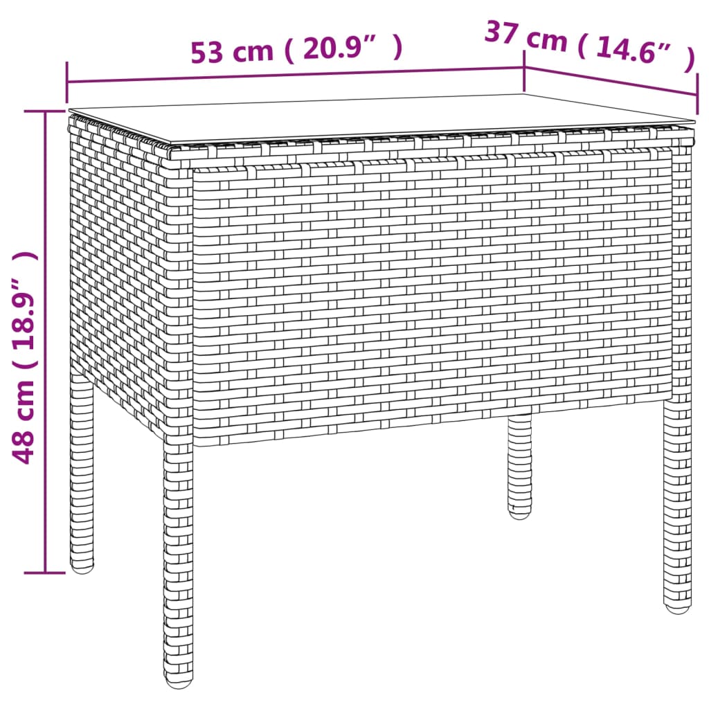 Bijzettafel 53x37x48 cm poly rattan en gehard glas zwart