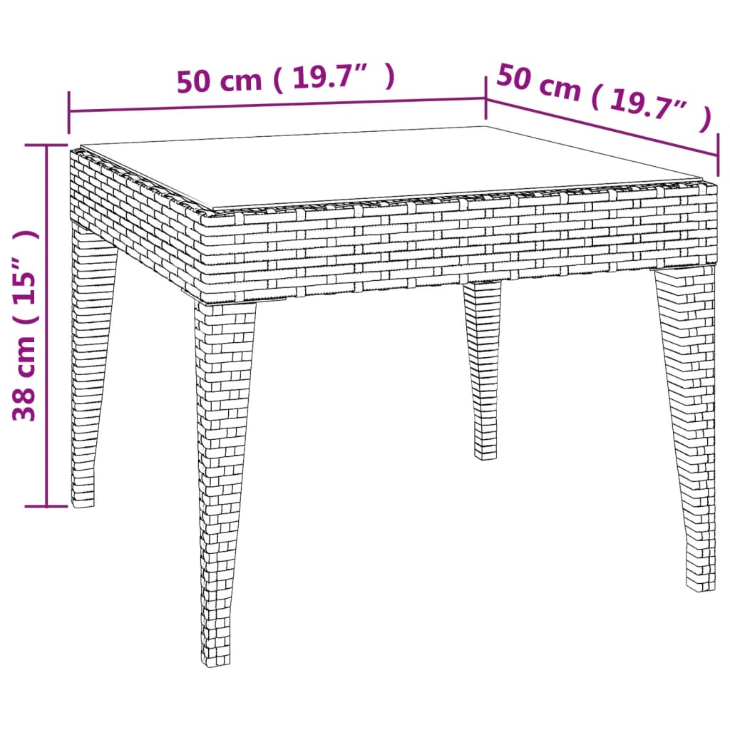 Bijzettafel 50x50x38 cm poly rattan en gehard glas bruin