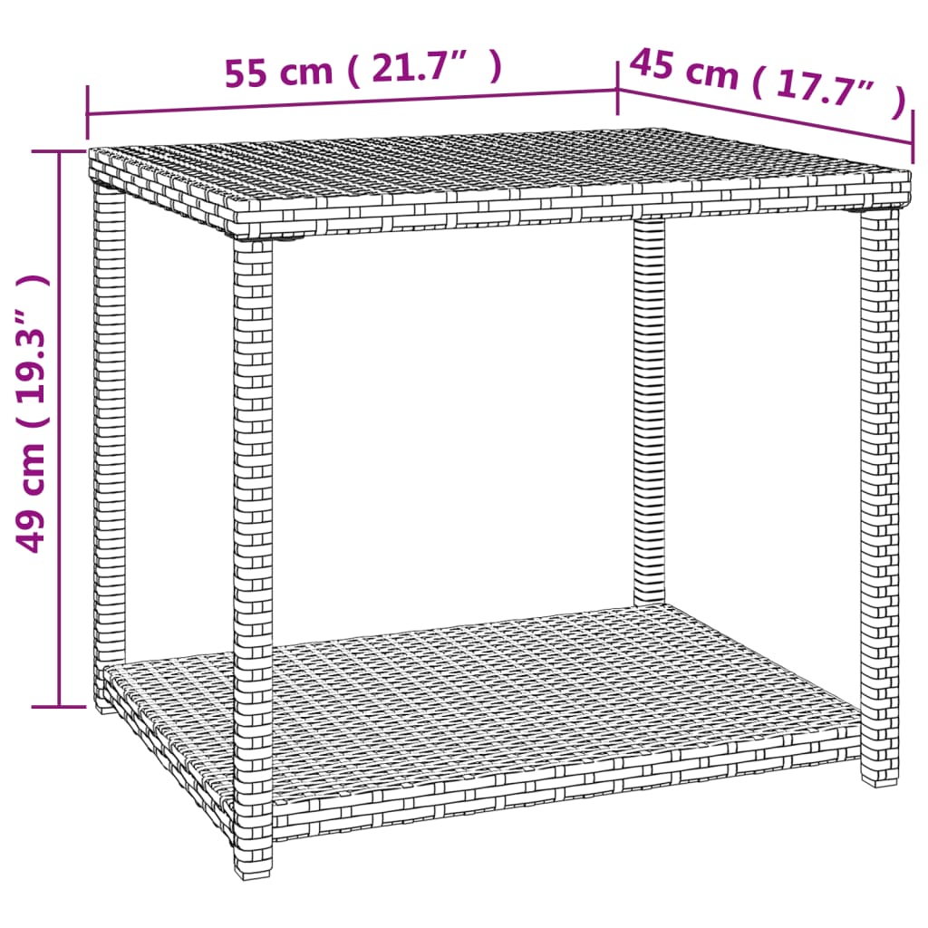 Bijzettafel 55x45x49 cm poly rattan bruin