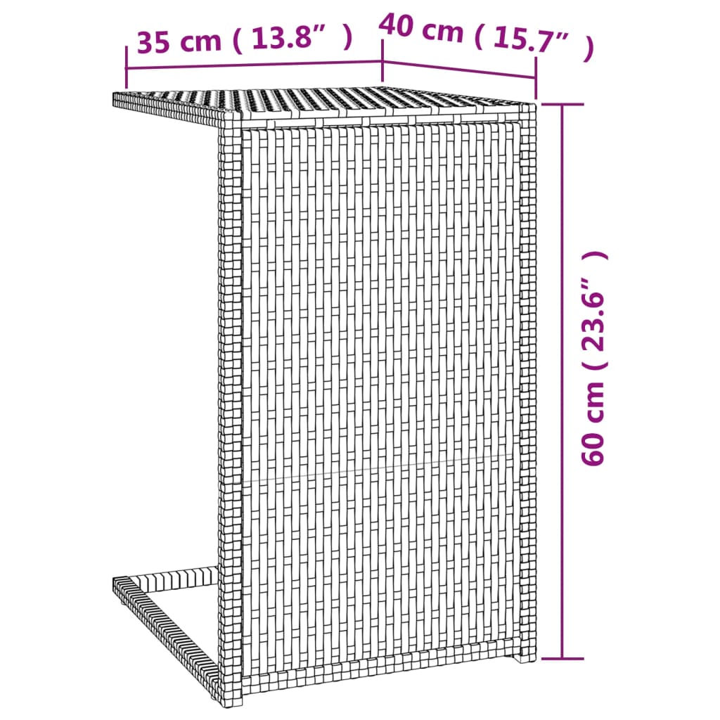 Bijzettafel C-vormig 40x35x60 cm poly rattan bruin