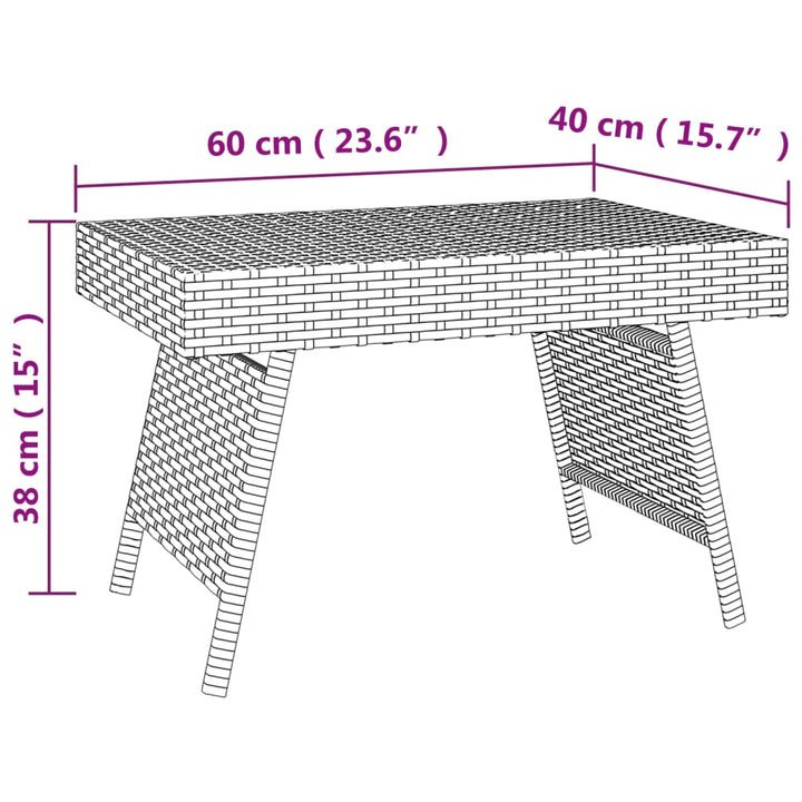 Bijzettafel inklapbaar 60x40x38 cm poly rattan zwart