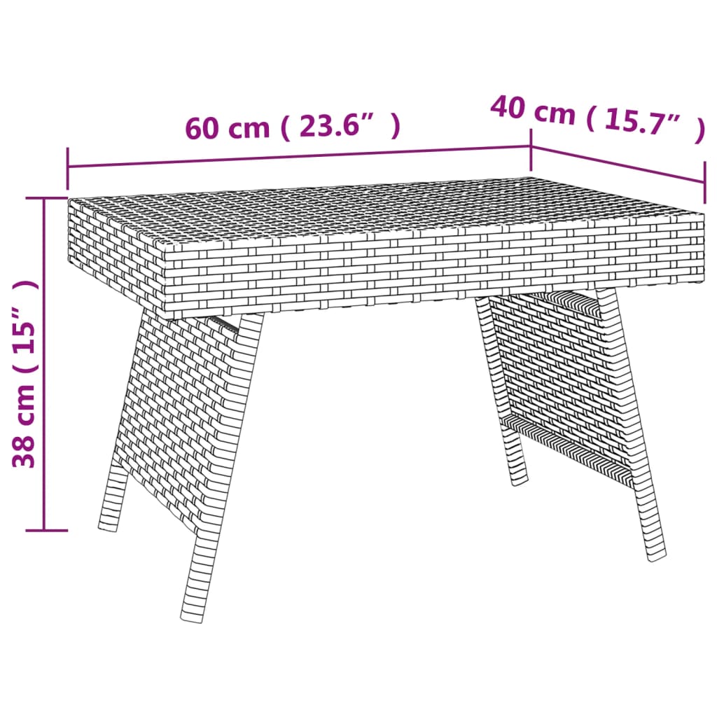 Bijzettafel inklapbaar 60x40x38 cm poly rattan bruin