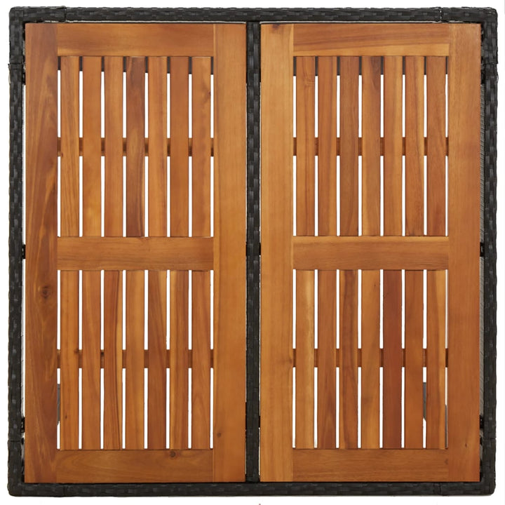 Tuintafel met houten blad 90x90x75 cm poly rattan zwart