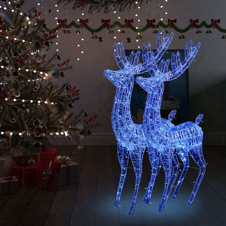Kerstdecoratie rendier XXL 2 st 250 LED's blauw 180 cm acryl
