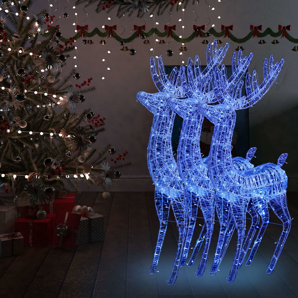 Kerstdecoratie rendier XXL 3 st 250 LED's blauw 180 cm acryl