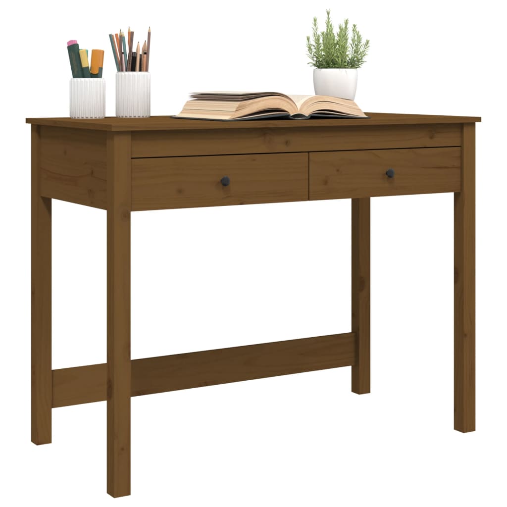 Bureau met lades 100x50x78 cm massief grenenhout honingbruin