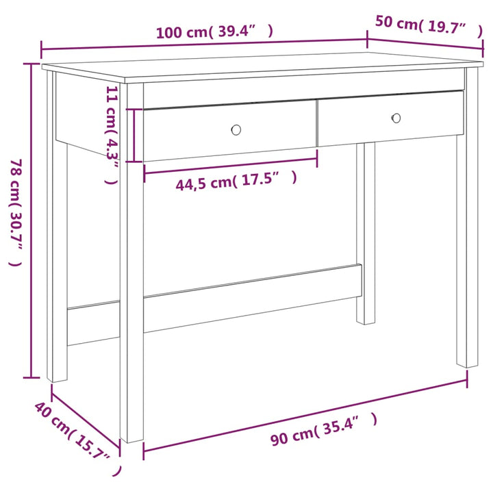 Bureau met lades 100x50x78 cm massief grenenhout honingbruin