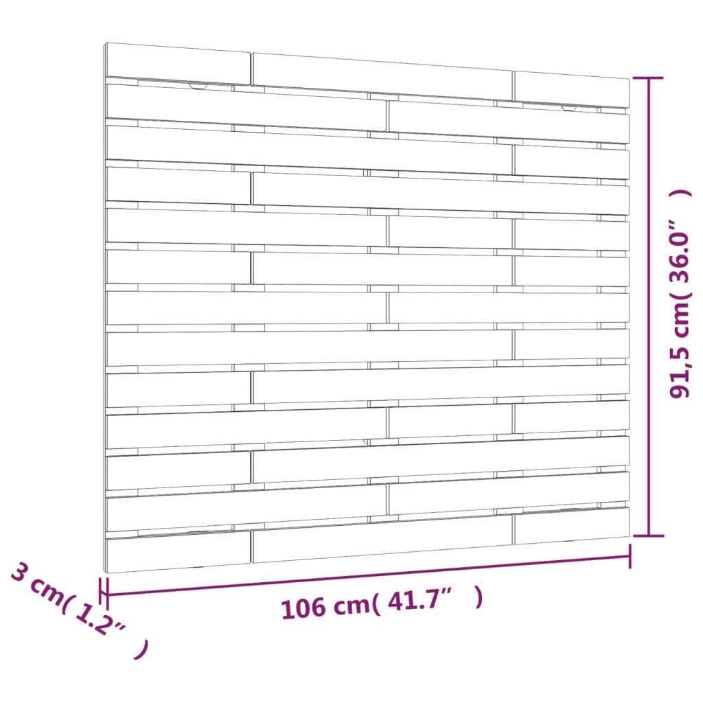 Hoofdbord wandmontage 106x3x91,5 cm massief grenenhout wit