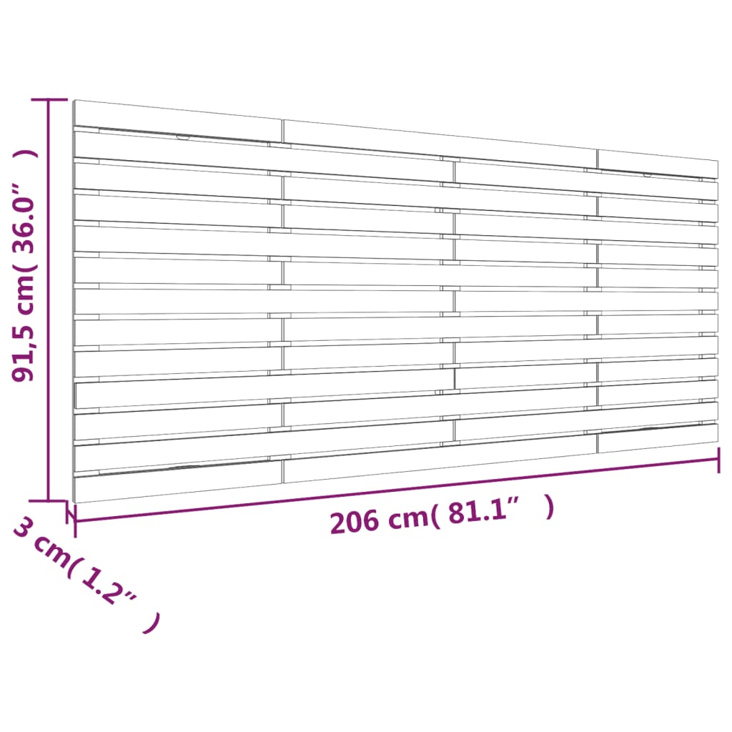 Hoofdbord wandmontage 206x3x91,5 cm massief grenenhout grijs