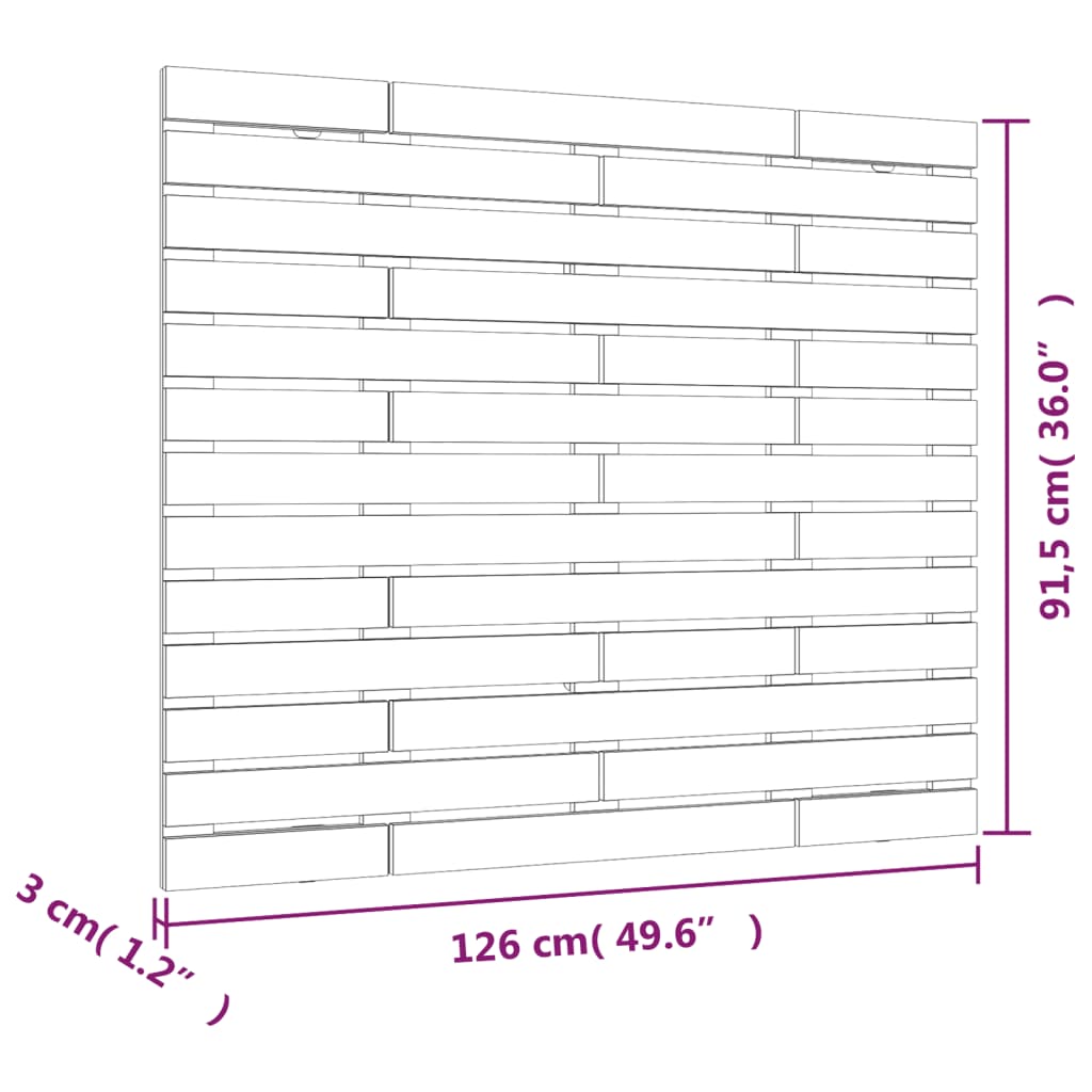 Hoofdbord wandmontage 126x3x91,5 cm massief grenenhout