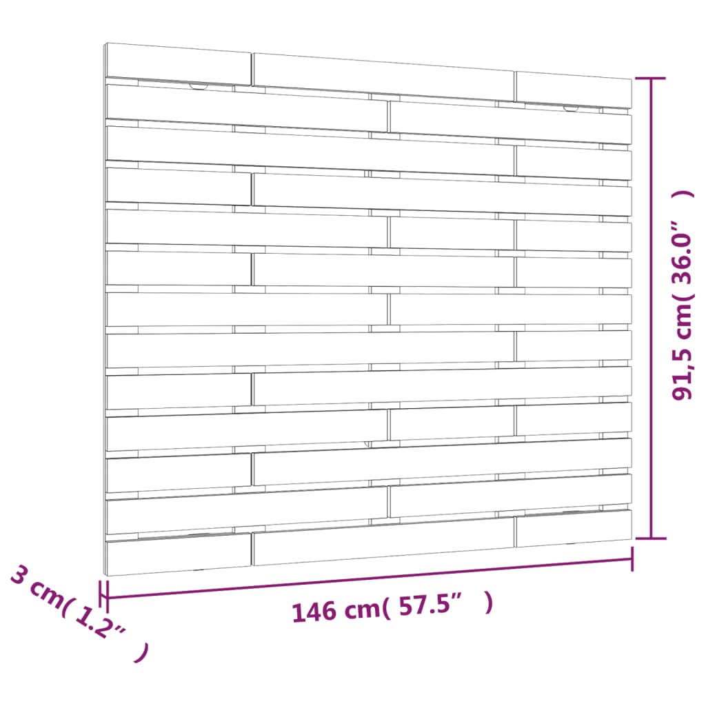 Hoofdbord wandmontage 146x3x91,5 cm massief grenenhout