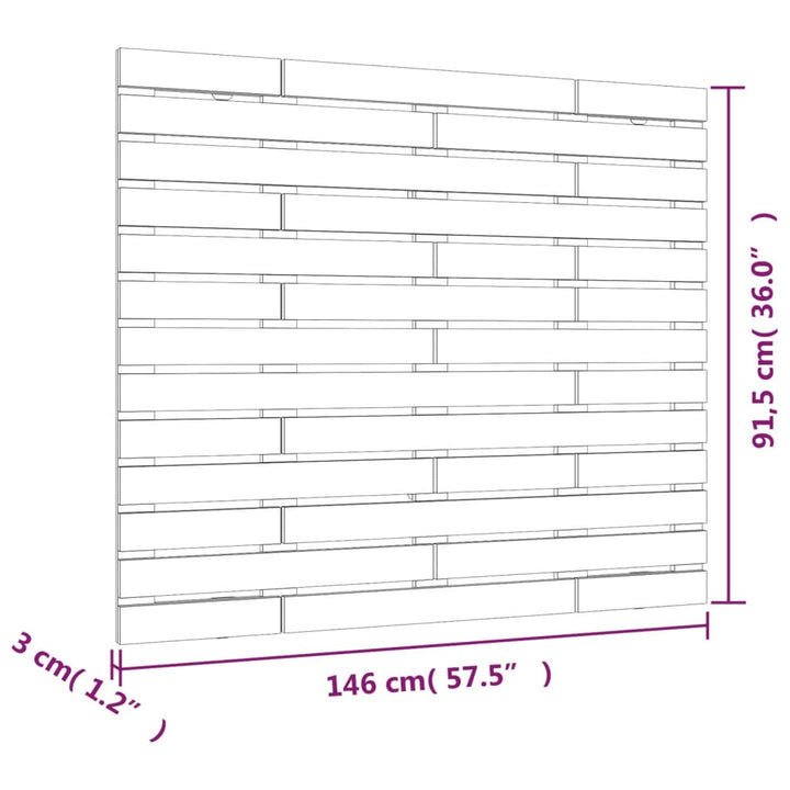 Hoofdbord wandmontage 146x3x91,5 cm massief grenenhout grijs